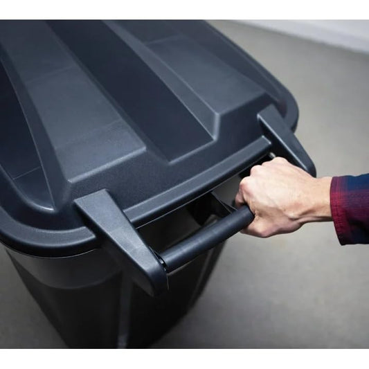 32 Gallon Wheeled Plastic Garbage Can, Black