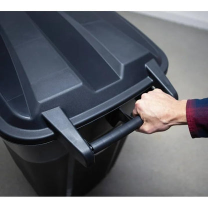 32 Gallon Heavy Duty Wheeled Garbage Can with Attached Lid, Black