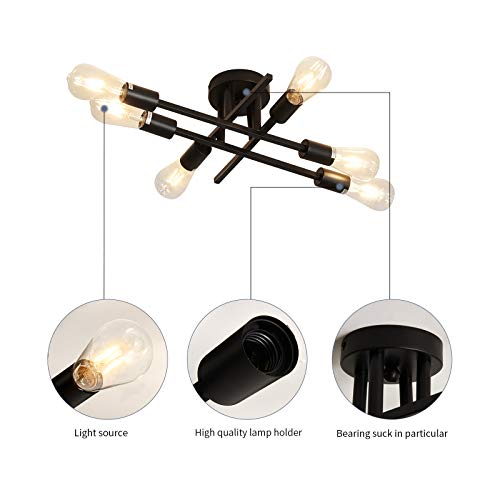 ZGLAOJT 6-Lights Semi Flush Mount Ceiling Light Fixture，Black Industrial Chandelier，Farmhouse Lighting for Dining Room Living Room Kitchen Bedroom - color: Black, size: 6-Light
