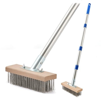 MAXMAN Wire Scrub Brush, 63"Stainless Steel Bristle, Outdoor Patio Cleaning - size: With 1PC 8-inch brush head