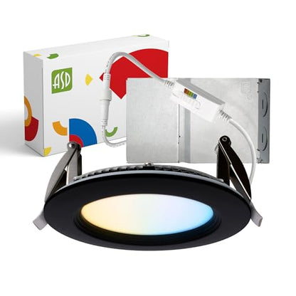 ASD LED Recessed Lighting 4 Inch, Round Commercial LED Downlight, Mini Panel Baffle Trim, 12W 120-277V, 5 CCT Selectable 2700K/3000K/3500K/4000K/5000K, Dimmable LED Ceiling Light Fixture, Black, ETL - color: 1 Pack, size: 4 Inch Black