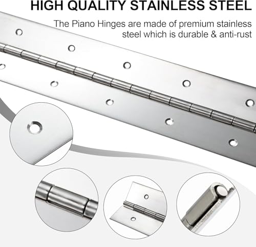 Heavy Duty Piano Hinge 48 Inch x 2 Inch Width, 0.047'' Thick Stainless Steel Continuous & Piano Hinge for Cabinet, Door, Toolbox, Wooden Box, Metal Plate, Furniture, Industrial Project - size: 48 Inch