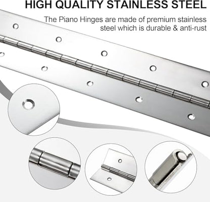Heavy Duty Piano Hinge 48 Inch x 2 Inch Width, 0.047'' Thick Stainless Steel Continuous & Piano Hinge for Cabinet, Door, Toolbox, Wooden Box, Metal Plate, Furniture, Industrial Project - size: 48 Inch