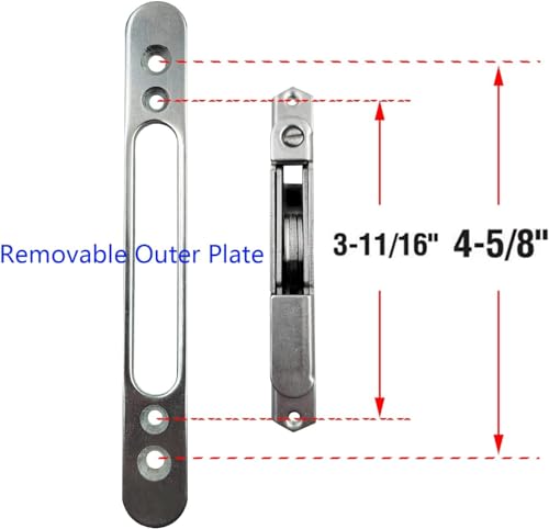 HauSun Mortise Lock with 45 Degree Keyway and Round Faceplate,Adjustable,Spring-Loaded Hook Latch Replacement for Sliding Patio Doors Constructed of Wood, Aluminum and Vinyl, 4-5/8"