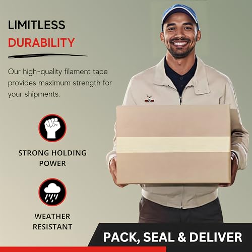Buck Strapping Tape 2 Inch x 60 Yds (180ft) - 5.5Mil Thickness, Heavy Duty Industrial Grade Mono Directional Fiberglass Reinforced Filament Tape with Synthetic PET Adhesive for Bundling & Palletizing - size: 2 Inch x 60 Yards, style: 1 Pack