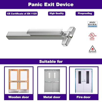 Extra Heavy Duty Stainless Steel Commercial Emergency Panic Exit Device, Door Push Bar Lock, UL CUL 3H Fire Rated and Ansi Grade 1 Certificate in SS Finish for Exit Door - color: X9 Rim SS