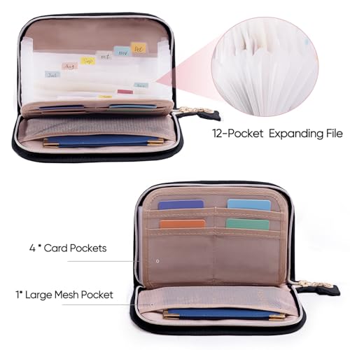 Small Accordion File Organizer, 8x5.5 Receipt Organizer for Business,Travel - color: Black, size: Small