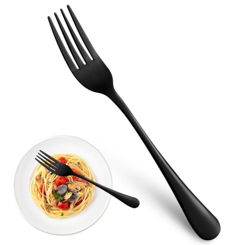 16 Piece Black Dinner Forks Set, Food-Grade Stainless Steel Silverware Forks, Cutlery Fork, Metal Fork for Home, Kitchen or Restaurant, Mirror Polished, Dishwasher Safe - 8 Inch - color: Black
