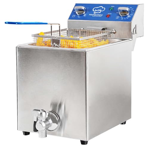 TOPKITCH 8.5Qt Electric Fryer with Oil Drain,30 Minutes Timer,Stretch forming oil tank,Lid and Solid Wire Mesh Basket,Medium Duty Commercial Electric Countertop Deep Fryers-120V,1800W - size: 8.5QT