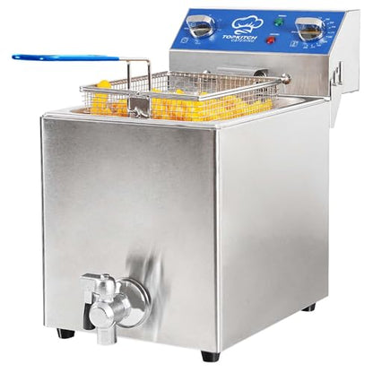 TOPKITCH 8.5Qt Electric Fryer with Oil Drain,30 Minutes Timer,Stretch forming oil tank,Lid and Solid Wire Mesh Basket,Medium Duty Commercial Electric Countertop Deep Fryers-120V,1800W - size: 8.5QT