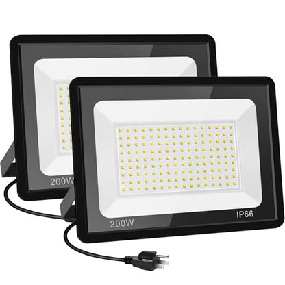 200W LED Flood Lights 2 Pack, 3000K Warm White Security Lights, Outdoor IP66 Waterproof, Backyard Garden Garage - size: 200w_2pack