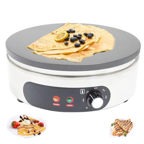 110V 2000W Electric Crepe Maker Machine 15.7" Non-Stick Hotplate Round Griddle with Adjustable Temperature 50-300°C Pancake Maker for Home & Commercial Use, Blintzes, Eggs, Tortillas