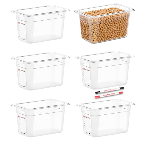 6-Pack 1/4 Size 6" Deep Polycarbonate Food Pans, NSF Commercial Clear Food Pan, Hotel Pan for Cold Food, Prep, Portion Control & Home Kitchen Use, Food-Grade with Erasable Markers & Label Area - color: 1/4 Size, size: 6" Deep