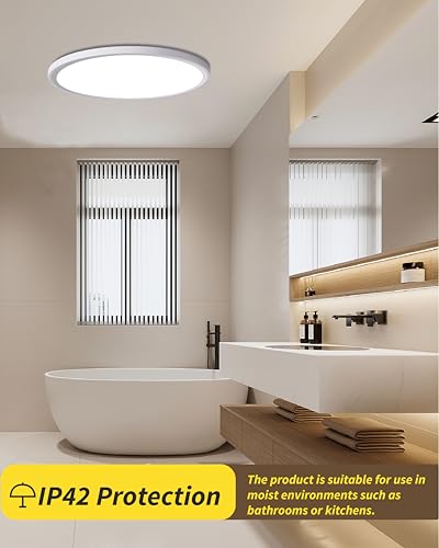 20 Inch Large LED Flush Mount Ceiling Light Fixture, Round 40w 4350lm 3000k,4000k,6000k CCT Selectable, Modern Flat Panel Super Slim Led Ceiling Light,for Living Dining Kitchen Room (2Pack-White) - color: White, size: Wall Switch Control-20Inch-2Pack