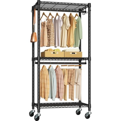 FUTASSI Rolling Clothes Rack, Clothing Racks for Hanging Clothes, Black - color: Black, size: P3 Mini