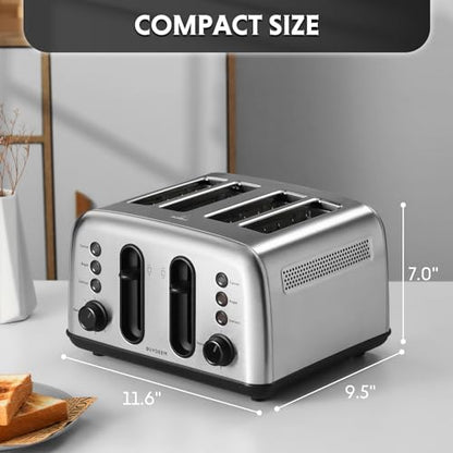 BUYDEEM DT440 4-Slice Toaster, 6 Shade Settings, 1.5" Wide Slots, Silver - size: 4-Slice