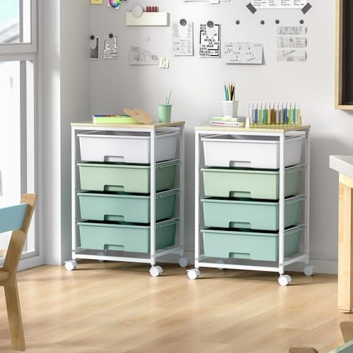 SYKIARIOL Rolling Cart with Drawers, 4-Drawer Utility Cart, Green - color: Green