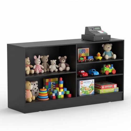 71" W * 20" D * 38" H - Black Wooden Cash Wrap Counter, Commercial Cash Wrap Counter with Adjustable Shelves - color: Black, size: 71"