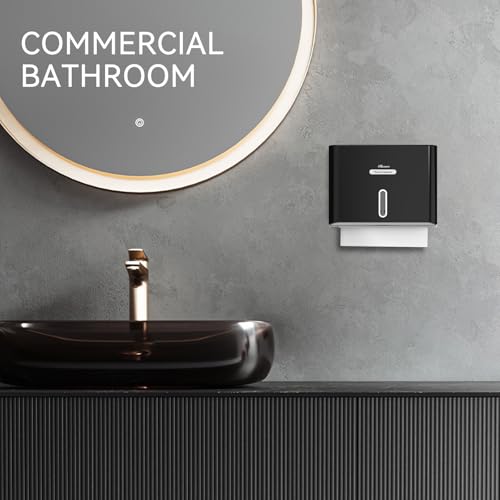 Paper Towel Dispenser Wall Mount, Adhesive No Drilling Multifold Trifold C Fold Commercial Hand Towel Dispenser,Black - color: Black