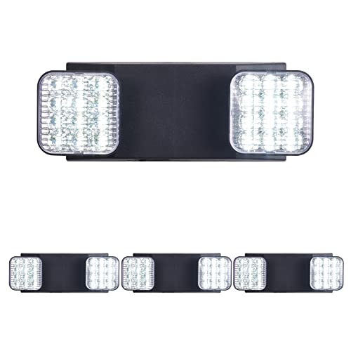 TANLUX LED Emergency Lights with Battery Backup, Two Head Adjustable Commercial Emergency Lights, UL Listed, AC 120/277V, Hardwired Emergency Exit Light Fixtures for Business - 4 Pack(Black) - color: Black, size: 4 Pack