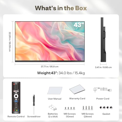 SYLVOX Outdoor TV, 43 inch Full Sun TV 2000 nits, Ultra-Narrow Bezel - size: 43-inch, style: Frameless Pro