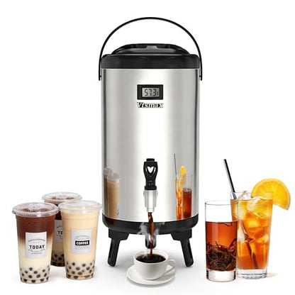 Commercial 2-Gallon Beverage Dispenser with Stand, Hot and Cold, Silver - color: Silver