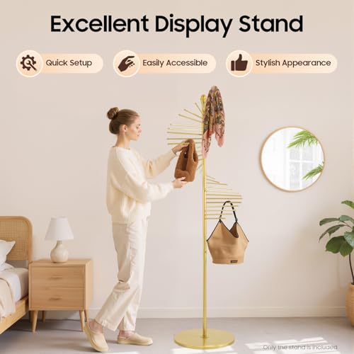 67" Freestanding Scarf Organizer, Metal Spiral Scarf Holder with 30 Rods - color: Gold