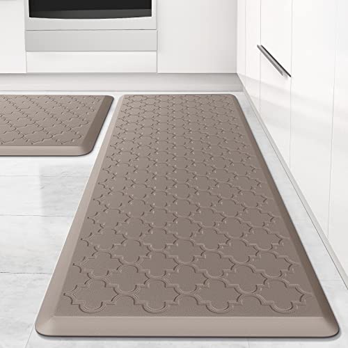 Kitchen Mat 2 PCS Cushioned Anti-Fatigue Floor Mat Standing Mat for Kitchen - color: Khaki, size: 17.3"x29"+17.3"x47"