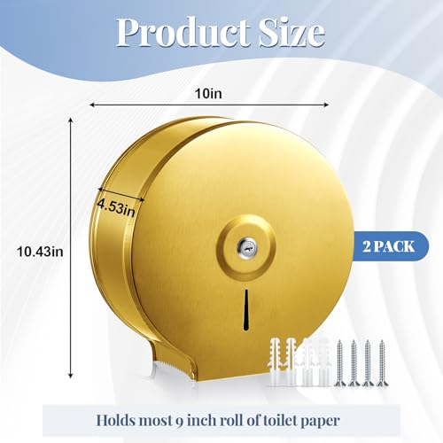 Mifoci 2 Pcs Industrial Toilet Paper Holder Commercial Roll Dispenser Wall Mount Stainless Steel Jumbo Tissue Dispenser Fits 9" Roll Toilet Paper for Office Home Public Places (Gold) - color: Gold