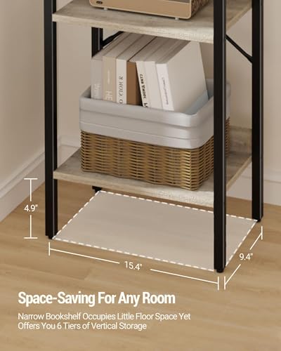 Hzuaneri Bookshelf, Book Shelf, Industrial Bookcase with 2 Hooks, - color: Greige, size: 9.4"D x 15.4"W x 72.8"H