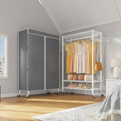 VIPEK R3C Covered Clothing Rack for Hanging Clothes Rolling Closet - color: White Rack with Gray Cover, size: R3C