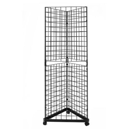 Heavy Duty Triangle Gridwall Display Rack with Casters, 6’ x 2’ Metal Wire Grid Panel Tower for Retail Store Fixtures, Trade Shows, Garage & Home Organization