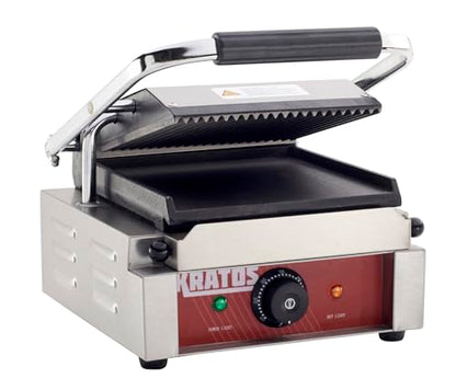 Kratos Commercial Electric Panini Sandwich Grill with Grooved Top and Smooth Bottom Plates, 9" x 9" Cooking Surface, Commercial Countertop Panini Press, 120V, 1750W (29Y-019) - size: Small w/ Smooth & Grooved Plates