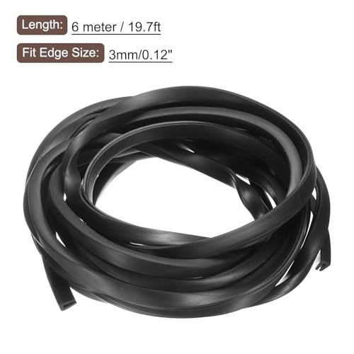 uxcell U Channel Edge Trim, 19.7ft Length Rubber Guard Seal Strip Edge Protector Flat Type Fit for 3mm Edge, (11/32" W x 3/8" H) Black - size: Fit 3mm x 19.7'L x 3/8"H x 11/32"W