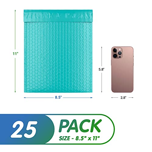 Poly Bubble Mailers, 8.5 x 11 Inch Teal Padded Mailers, Self Seal Shipping Envelopes, Lightweight Poly Mailer Bags, Waterproof Mailing Bags, Pack of 25 - color: Teal, size: 8.5" x 11" / 25 Pack