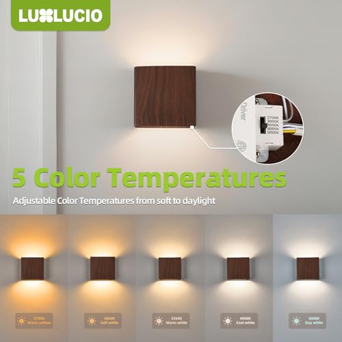 Walnut Wood Grain Indoor Outdoor Up and Down Wall Sconce, 5%-100% Dimmable 18W, 5CCT (2700K-5000K), Modern Lighting for Living Room/Porch, CRI90+, 120V-277V, ETL FCC Certified - color: Walnut wood, size: 1pack