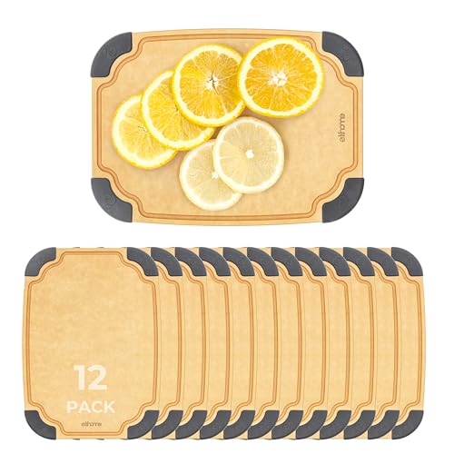 Elihome essential Series Wood Fiber Cutting Board for Kitchen, 12pcs Pack, Knife Friendly, Dishwasher Safe, Non-Slip Feet, Juice Groove, Reversible, Non-Porous, Eco Friendly, 10"x 7" SMALL - style: 12 Pack (S)