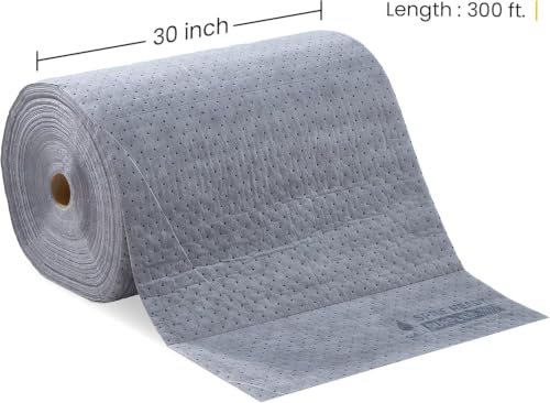 (6 Rolls) Universal Absorbent Pads Roll 30" x 300' - Absorbs Up to 80 gal. per roll, Perforated Industrial Spill Pad for Oil, Coolant & Water - Gray Sorbent Pads, Wide Spill Absorbent Pads - color: 30" x 300' Standard Roll, size: 6