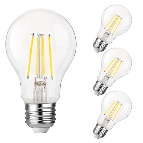 FLSNT A19 Dimmable LED Light Bulb, 7W (60W Equivalent), 800 Lumens, 4000K Cool White, CRI82, Clear Glass LED Filament Bulb, E26 Nickel-Plated Aluminum Base, 120V, 4 Pack - color: 60w 4000k Cool White, size: 4 Count (Pack of 1)