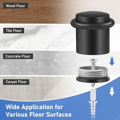 4 Pack Door Stops, Floor Door Stoppers Cylindrical 1.5 Inch Black
