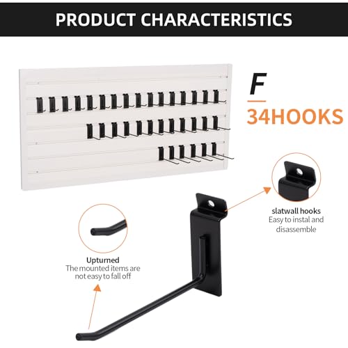 Slatwall Accessories Heavy Duty Garage Hooks Slatwall Panel Hooks Slat Wall Hanging Hook for Bike Ladder Garage Storage System Accessory Multi Size Utility (34 Single Hook) - color: Black, size: 34pcs