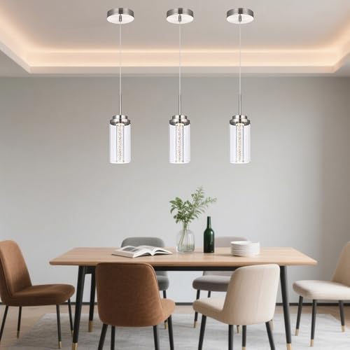 MELUCEE 3 Packs Dimmable LED Pendant Lights Fixtures Brushed Nickel - color: Brushed Nickel, size: 1-Light-3 Packs