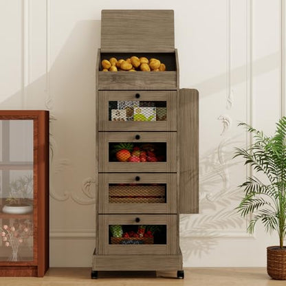 ARTETHYS Potato Storage Bin 5-Tier Rolling White Bread Box with Side Rack - color: Gray