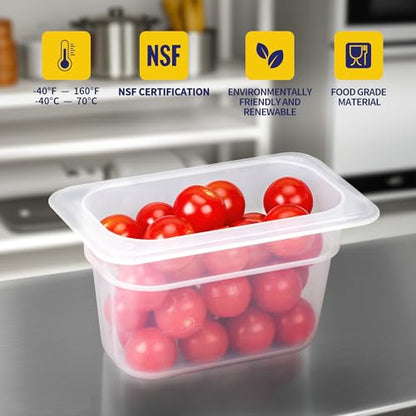BIEAMA 12 Pack 1/9 Size 4" Deep Plastic Food Pans with Lids, Translucent - color: 1/9 Size, size: 4" Deep