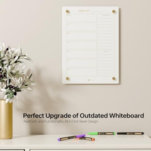 Yeoux Glass Golden Weekly & Menu Dry Erase Calendar Whiteboard 15“x11 - color: White, size: 11"W x 15"H