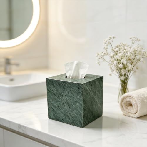 Marble Tissue Box Holder Cover with Open Bottom for Bathroom - color: Indian Green