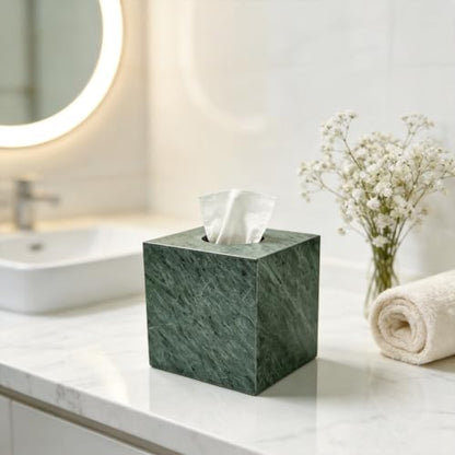 Marble Tissue Box Holder Cover with Open Bottom for Bathroom - color: Indian Green