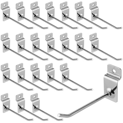 100 PCS 3.7 Inch Silver Slatwall Hooks, Slat Wall Gridwall Panel Slat Wall Hooks Slot Board Hangers Pegs Hanging Accessories for Garage Shop Room Organization and Commercial Exhibition