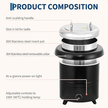 13.7QT Commercial Electric Soup Kettle Warmer, Stainless Steel Removable Pot with Hinged Lid & Anti-Scald Handle, Constant Temperature Food Warmer for Restaurant, Buffet, Catering, Banquet