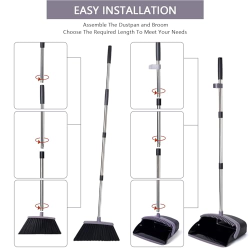 Broom and Dustpan Combo Set,55" Long Handle,Charcoal - color: Charcoal Black